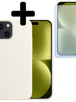 LUQ LUQ iPhone 15 Plus Hoesje Siliconen Met Screenprotector Met Dichte Notch - Wit
