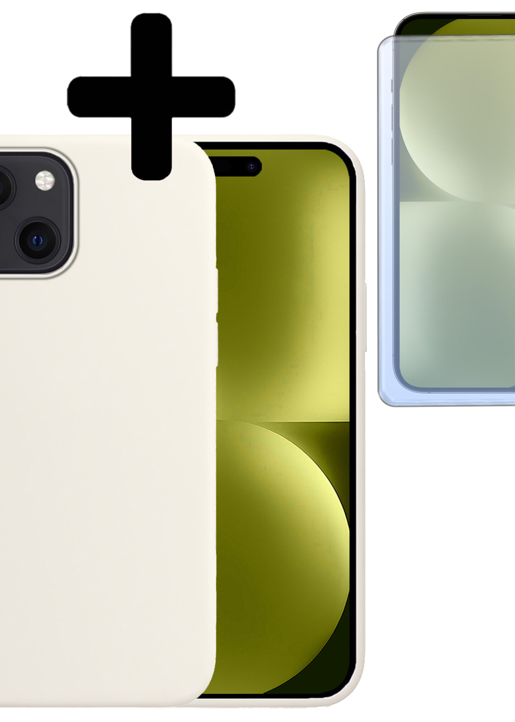 LUQ Hoesje Geschikt voor iPhone 15 Plus Hoesje Siliconen Case Met Screenprotector - Hoes Geschikt voor iPhone 15 Plus Hoes Siliconen - Wit