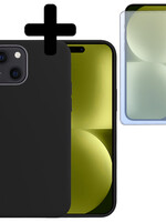 LUQ LUQ iPhone 15 Plus Hoesje Siliconen Met Screenprotector Met Dichte Notch - Zwart