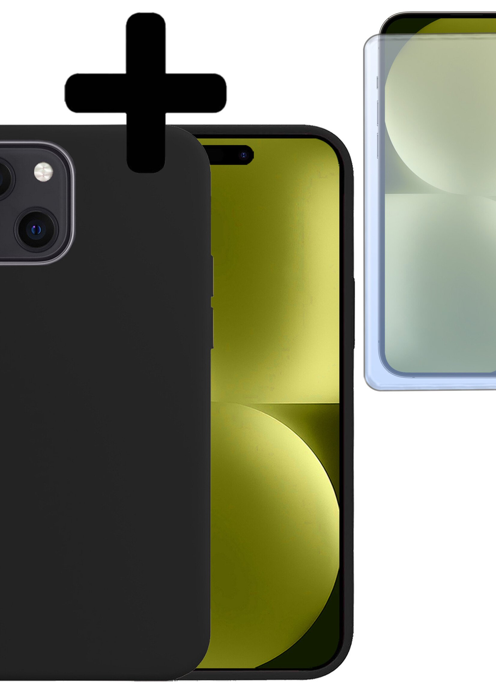 LUQ Hoesje Geschikt voor iPhone 15 Plus Hoesje Siliconen Case Met Screenprotector - Hoes Geschikt voor iPhone 15 Plus Hoes Siliconen - Zwart