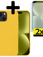 LUQ LUQ iPhone 15 Plus Hoesje Siliconen Met 2x Screenprotector Met Dichte Notch - Geel