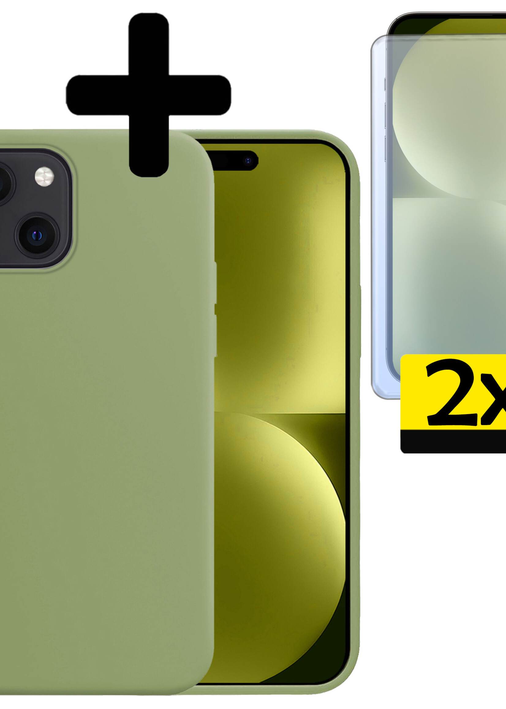 LUQ Hoesje Geschikt voor iPhone 15 Plus Hoesje Siliconen Case Met 2x Screenprotector - Hoes Geschikt voor iPhone 15 Plus Hoes Siliconen - Groen