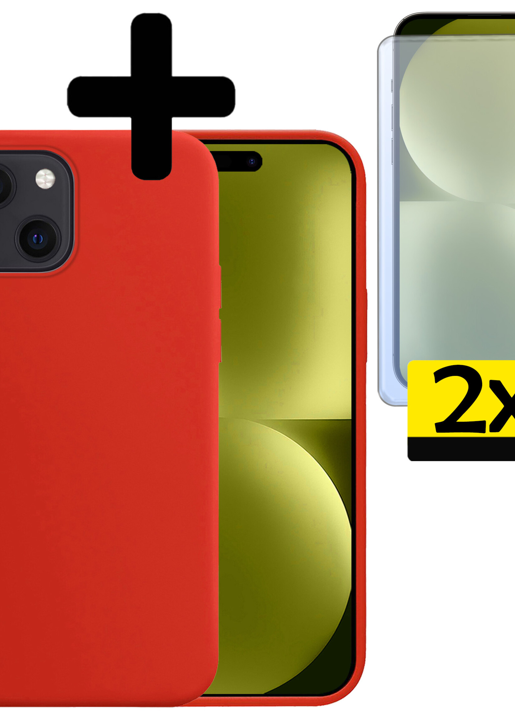 LUQ Hoesje Geschikt voor iPhone 15 Plus Hoesje Siliconen Case Met 2x Screenprotector - Hoes Geschikt voor iPhone 15 Plus Hoes Siliconen - Rood