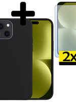 LUQ LUQ iPhone 15 Plus Hoesje Siliconen Met 2x Screenprotector Met Dichte Notch - Zwart