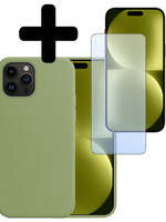 LUQ LUQ iPhone 15 Pro Hoesje Siliconen Met Screenprotector Met Dichte Notch - Groen