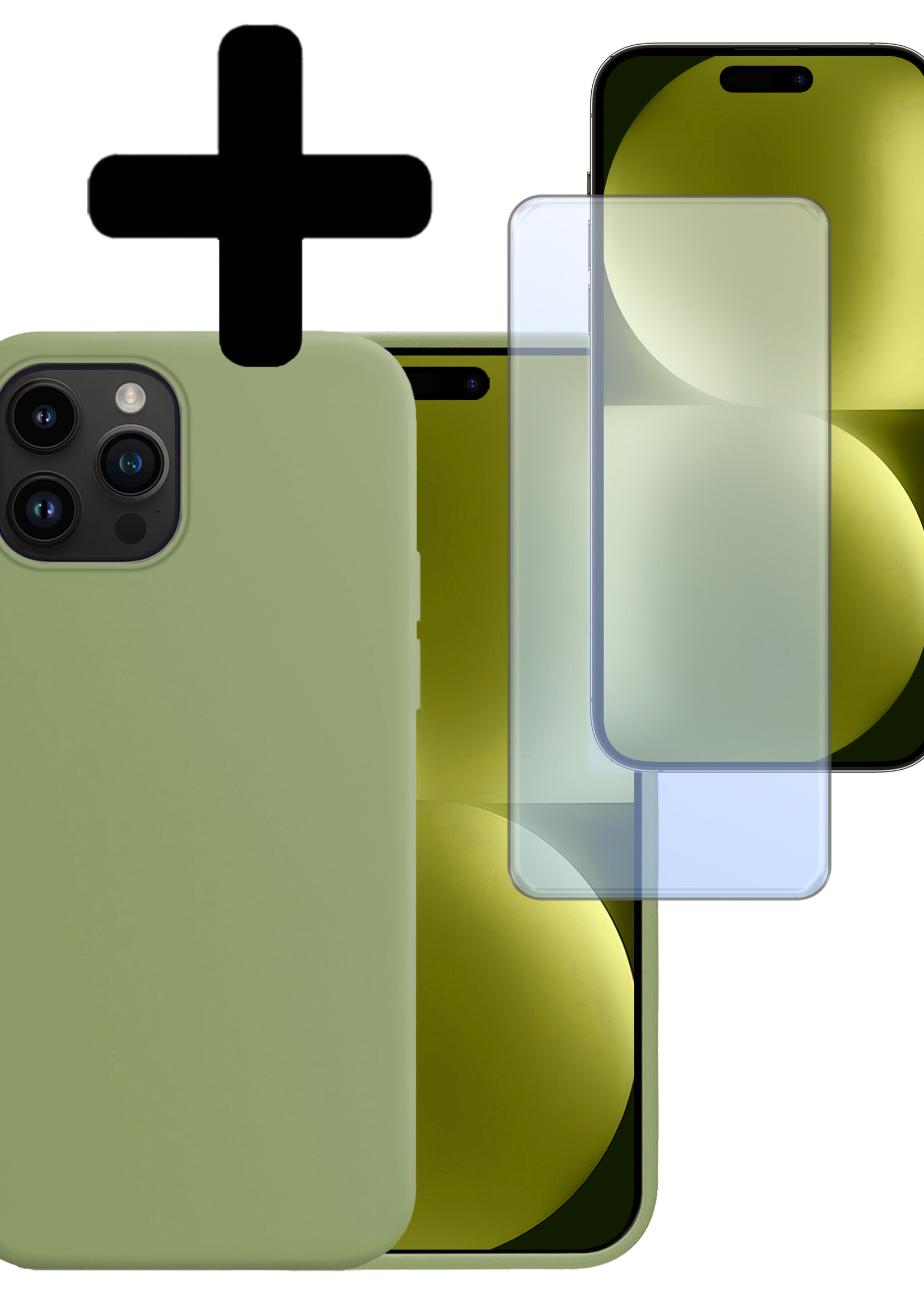LUQ Hoesje Geschikt voor iPhone 15 Pro Hoesje Siliconen Case Met Screenprotector - Hoes Geschikt voor iPhone 15 Pro Hoes Siliconen - Groen