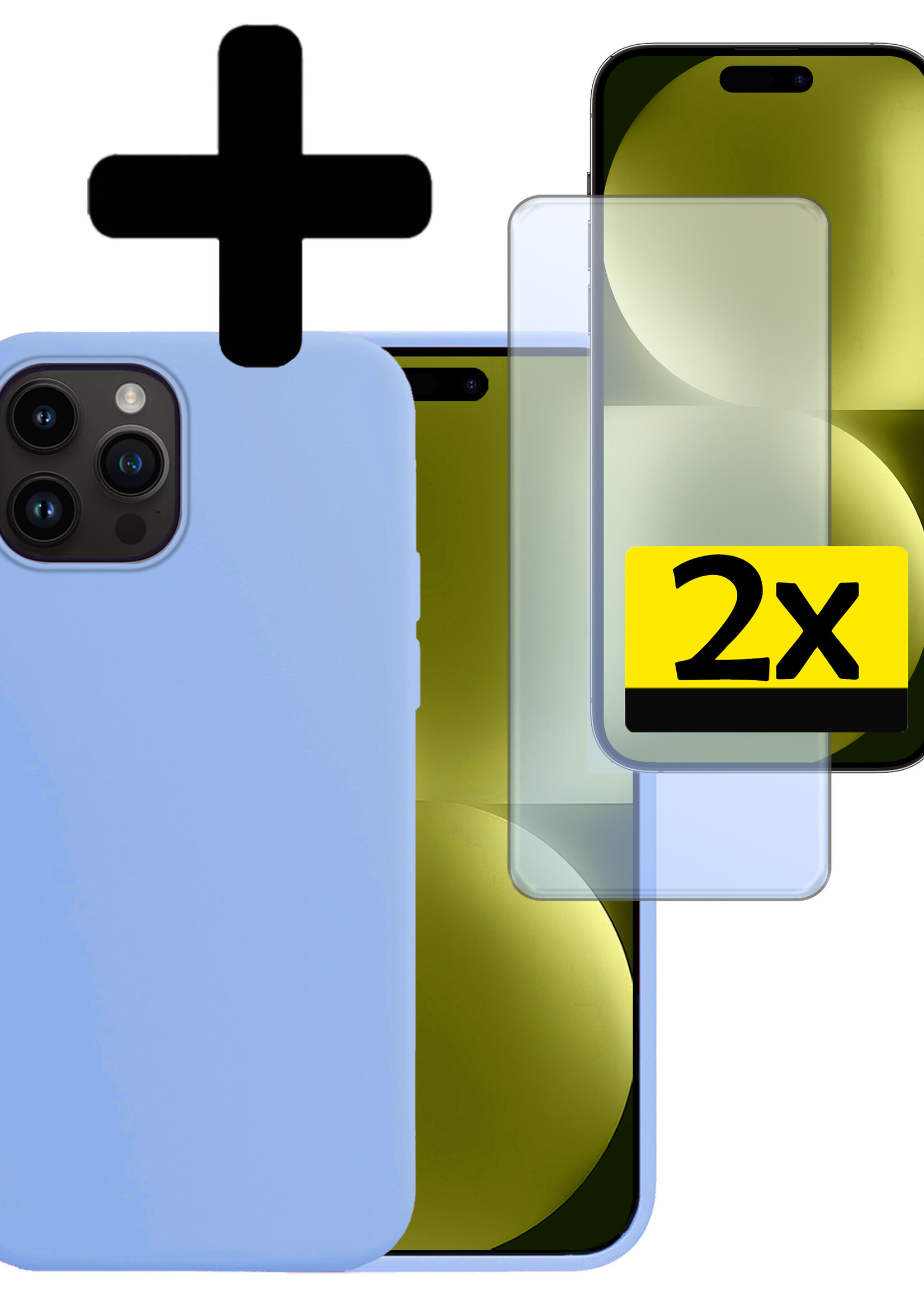 LUQ Hoesje Geschikt voor iPhone 15 Pro Hoesje Siliconen Case Met Screenprotector - Hoes Geschikt voor iPhone 15 Pro Hoes Siliconen - Lichtblauw