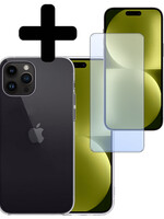 LUQ LUQ iPhone 15 Pro Hoesje Siliconen Met Screenprotector Met Dichte Notch - Transparant