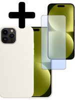 LUQ LUQ iPhone 15 Pro Hoesje Siliconen Met Screenprotector Met Dichte Notch - Wit