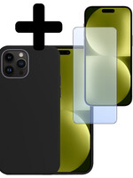 LUQ LUQ iPhone 15 Pro Hoesje Siliconen Met Screenprotector Met Dichte Notch - Zwart