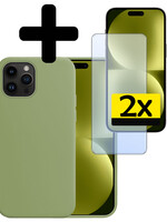 LUQ LUQ iPhone 15 Pro Hoesje Siliconen Met 2x Screenprotector Met Dichte Notch - Groen