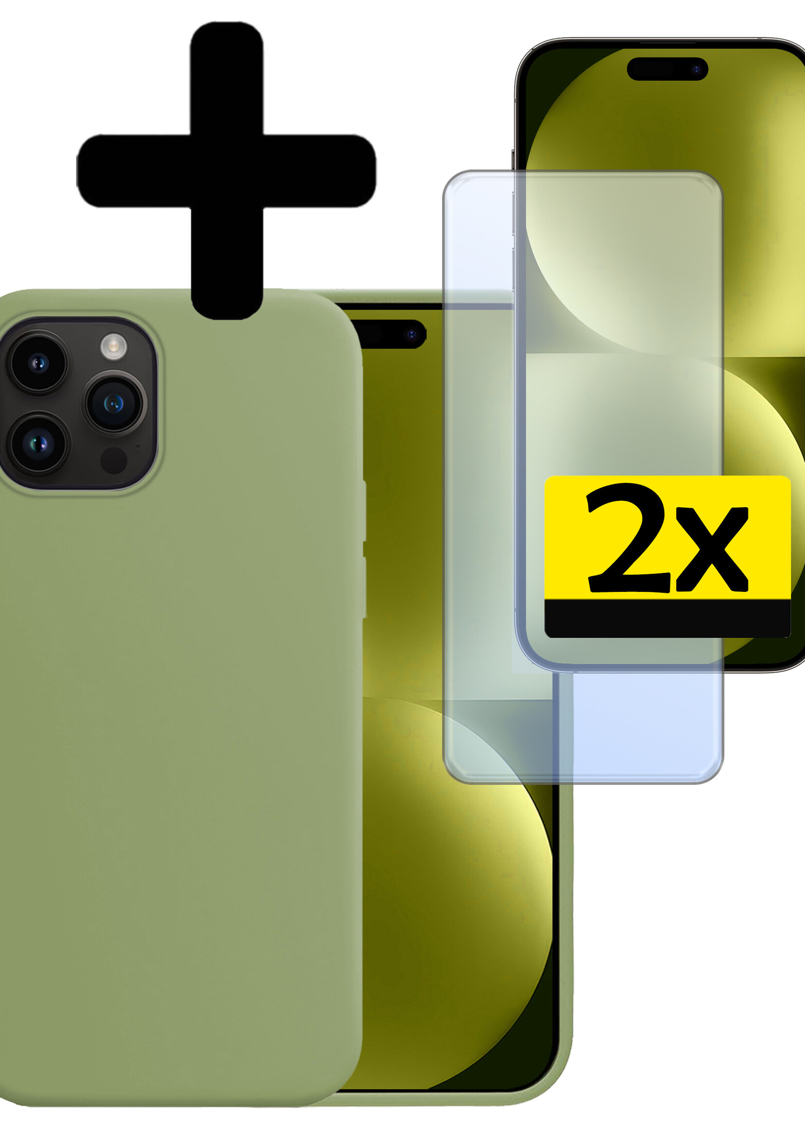 LUQ Hoesje Geschikt voor iPhone 15 Pro Hoesje Siliconen Case Met 2x Screenprotector - Hoes Geschikt voor iPhone 15 Pro Hoes Siliconen - Groen