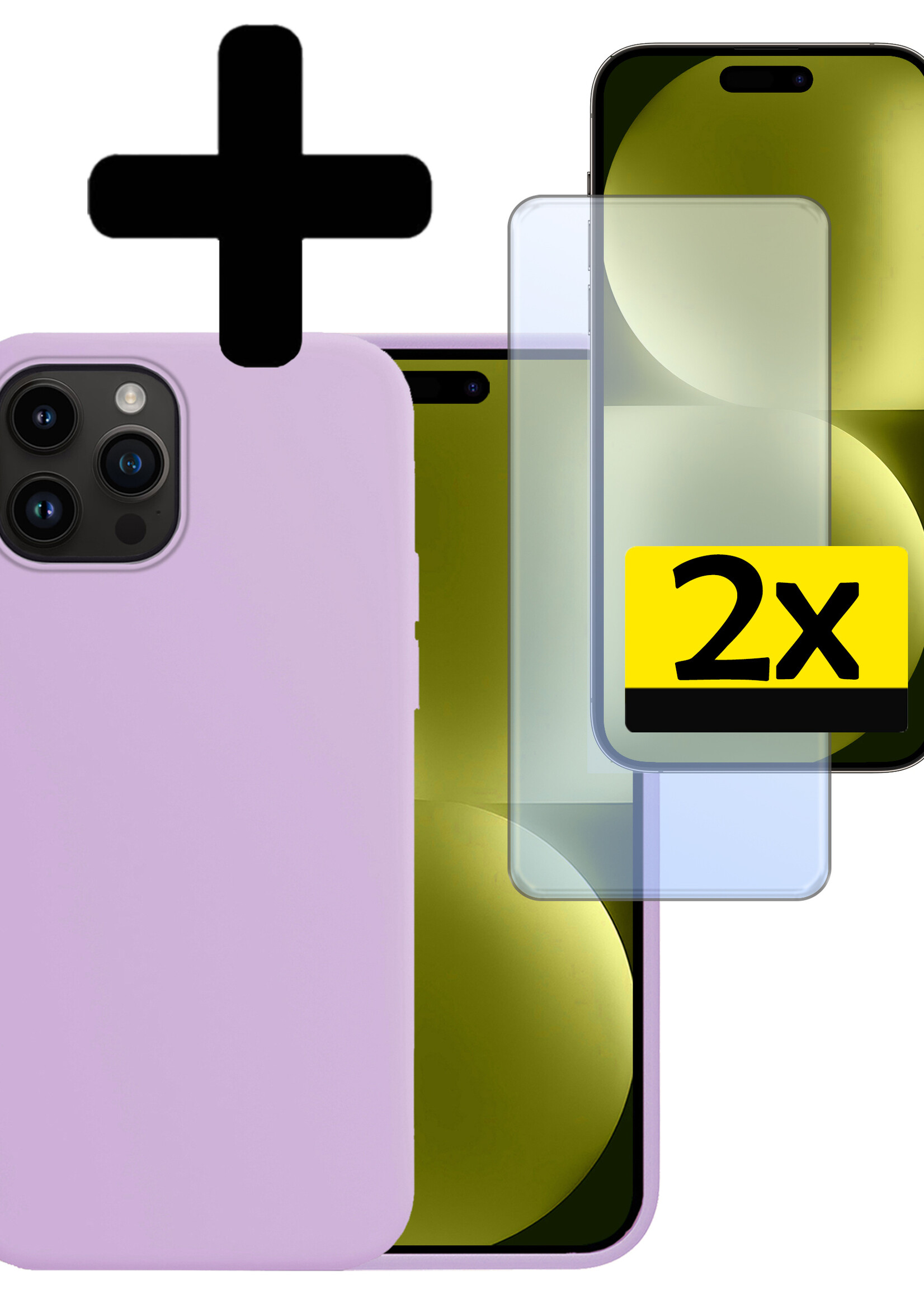LUQ Hoesje Geschikt voor iPhone 15 Pro Hoesje Siliconen Case Met 2x Screenprotector - Hoes Geschikt voor iPhone 15 Pro Hoes Siliconen - Lila