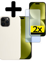 LUQ LUQ iPhone 15 Pro Hoesje Siliconen Met 2x Screenprotector Met Dichte Notch - Wit