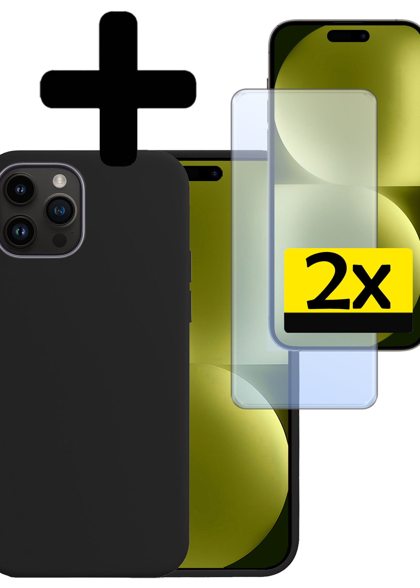 LUQ Hoesje Geschikt voor iPhone 15 Pro Hoesje Siliconen Case Met 2x Screenprotector - Hoes Geschikt voor iPhone 15 Pro Hoes Siliconen - Zwart