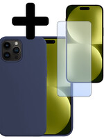 LUQ LUQ iPhone 15 Pro Max Hoesje Siliconen Met Screenprotector Met Dichte Notch - Donkerblauw