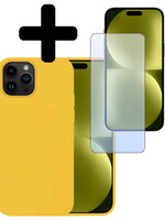 LUQ LUQ iPhone 15 Pro Max Hoesje Siliconen Met Screenprotector Met Dichte Notch - Geel