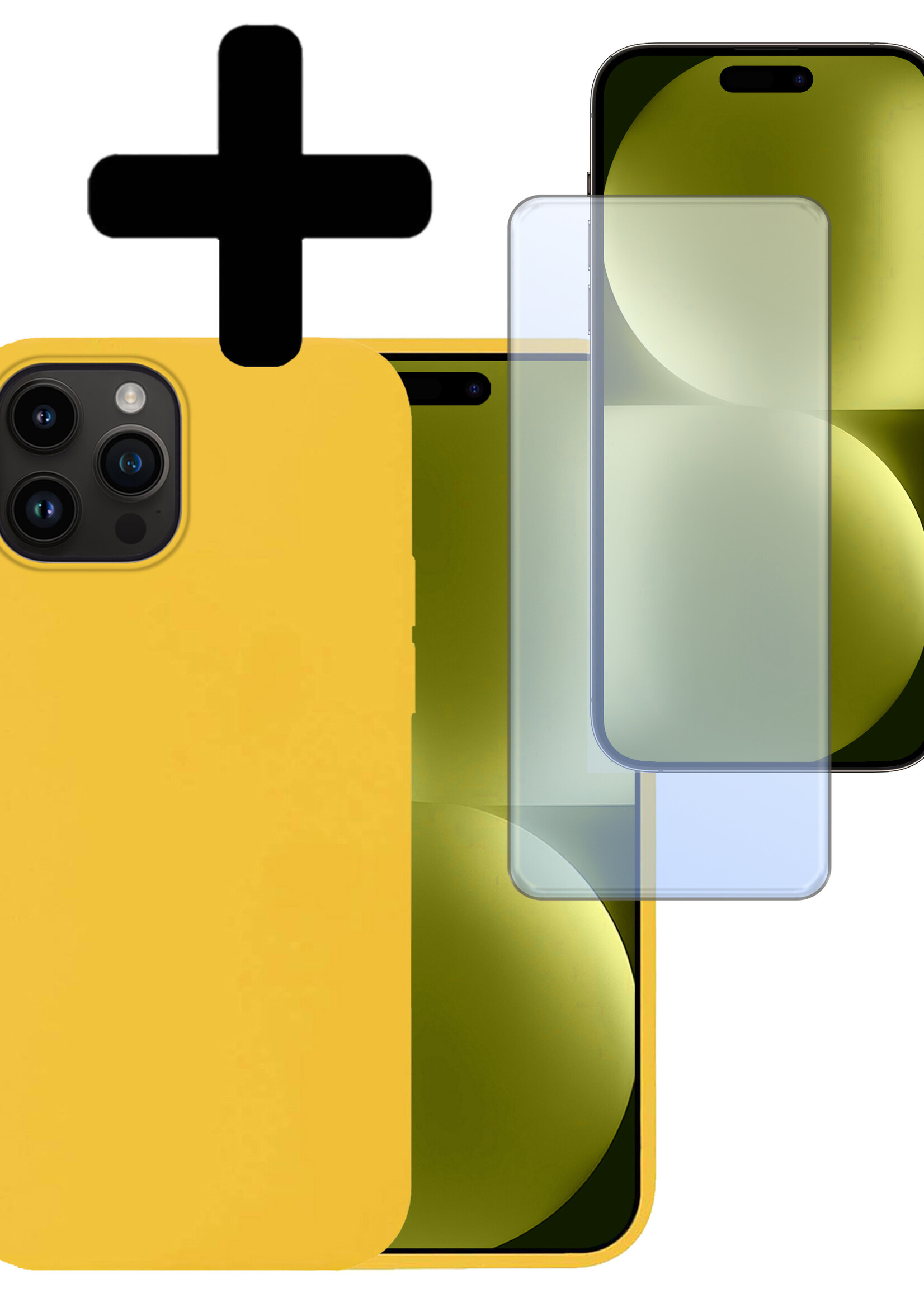 LUQ Hoesje Geschikt voor iPhone 15 Pro Max Hoesje Siliconen Case Met Screenprotector - Hoes Geschikt voor iPhone 15 Pro Max Hoes Siliconen - Geel