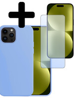 LUQ LUQ iPhone 15 Pro Max Hoesje Siliconen Met Screenprotector Met Dichte Notch - Lichtblauw