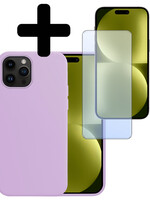LUQ LUQ iPhone 15 Pro Max Hoesje Siliconen Met Screenprotector Met Dichte Notch - Lila