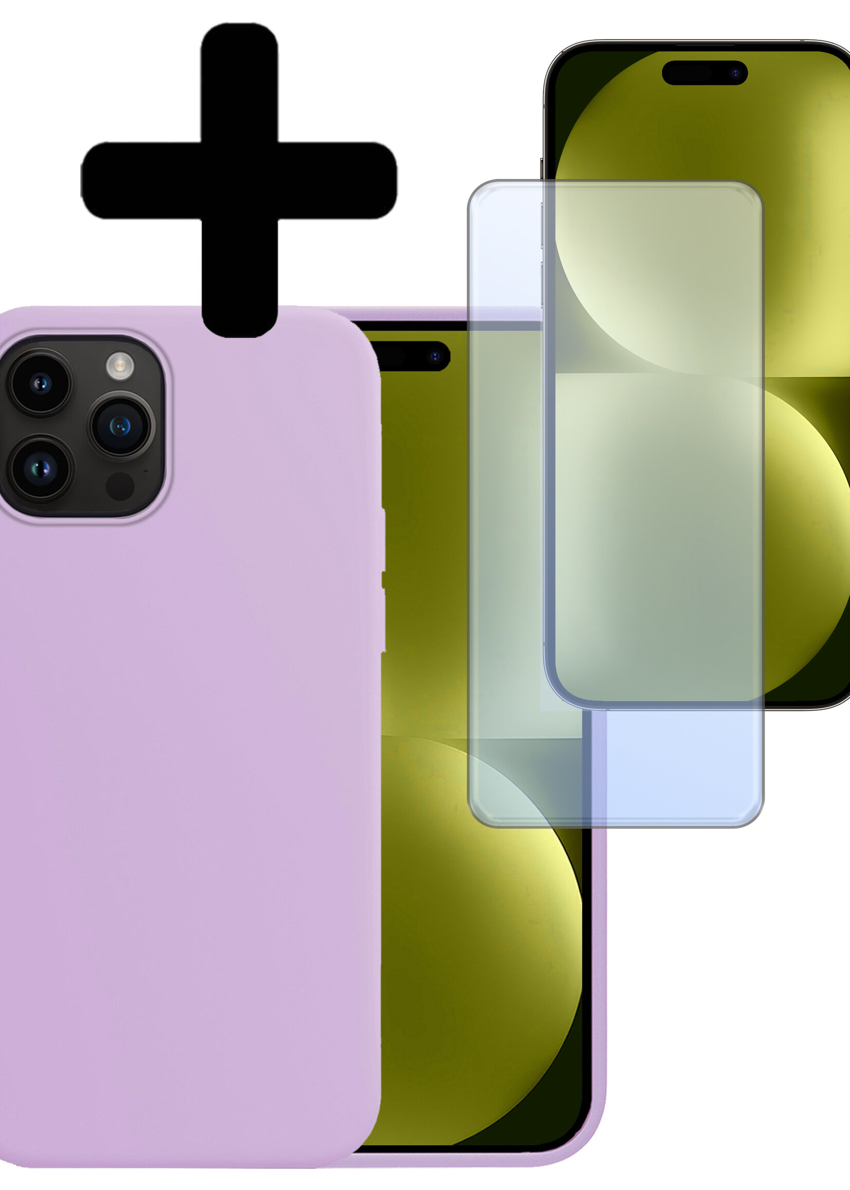 LUQ Hoesje Geschikt voor iPhone 15 Pro Max Hoesje Siliconen Case Met Screenprotector - Hoes Geschikt voor iPhone 15 Pro Max Hoes Siliconen - Lila