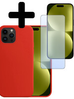 LUQ LUQ iPhone 15 Pro Max Hoesje Siliconen Met Screenprotector Met Dichte Notch - Rood