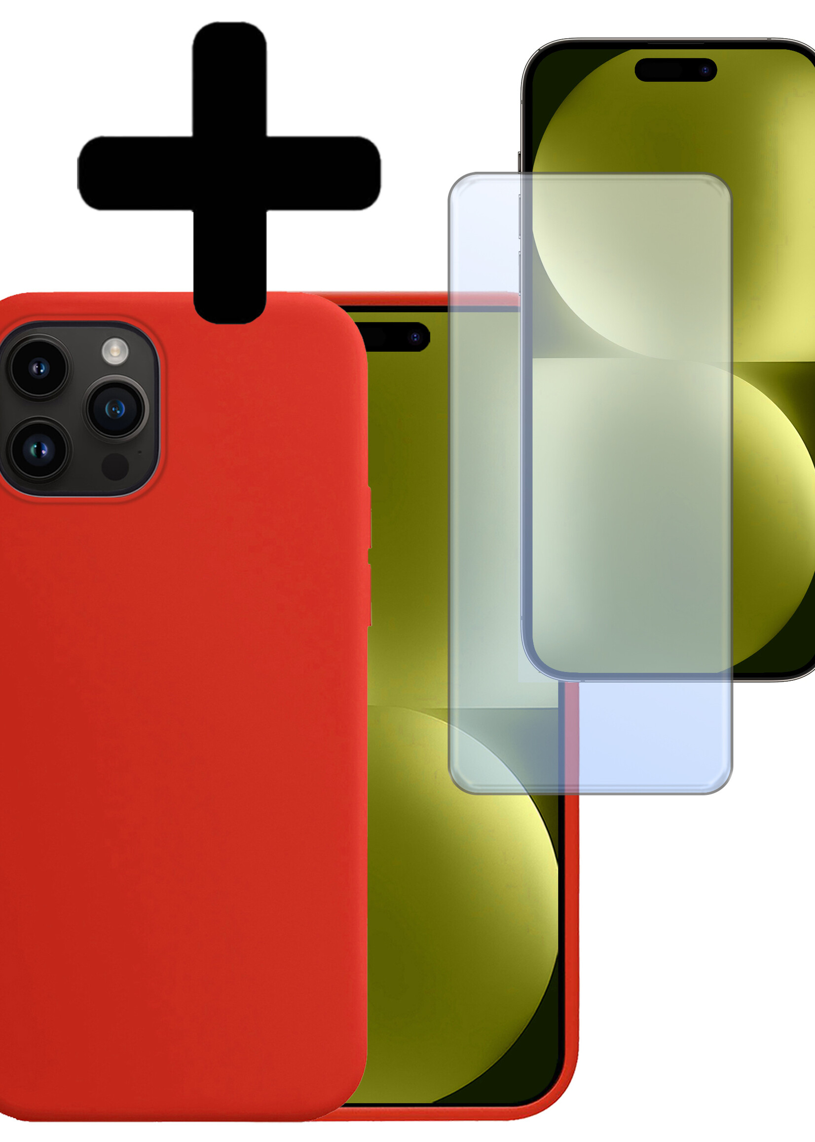 LUQ Hoesje Geschikt voor iPhone 15 Pro Max Hoesje Siliconen Case Met Screenprotector - Hoes Geschikt voor iPhone 15 Pro Max Hoes Siliconen - Rood