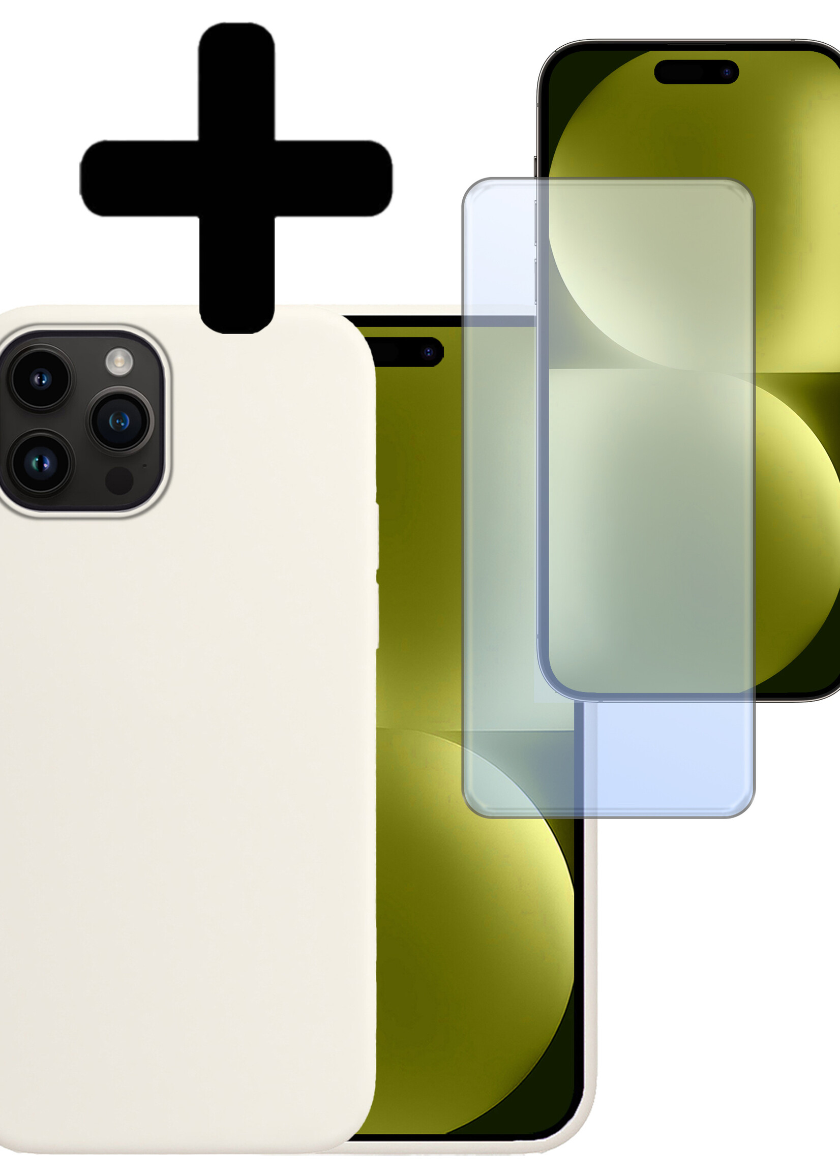 LUQ Hoesje Geschikt voor iPhone 15 Pro Max Hoesje Siliconen Case Met Screenprotector - Hoes Geschikt voor iPhone 15 Pro Max Hoes Siliconen - Wit