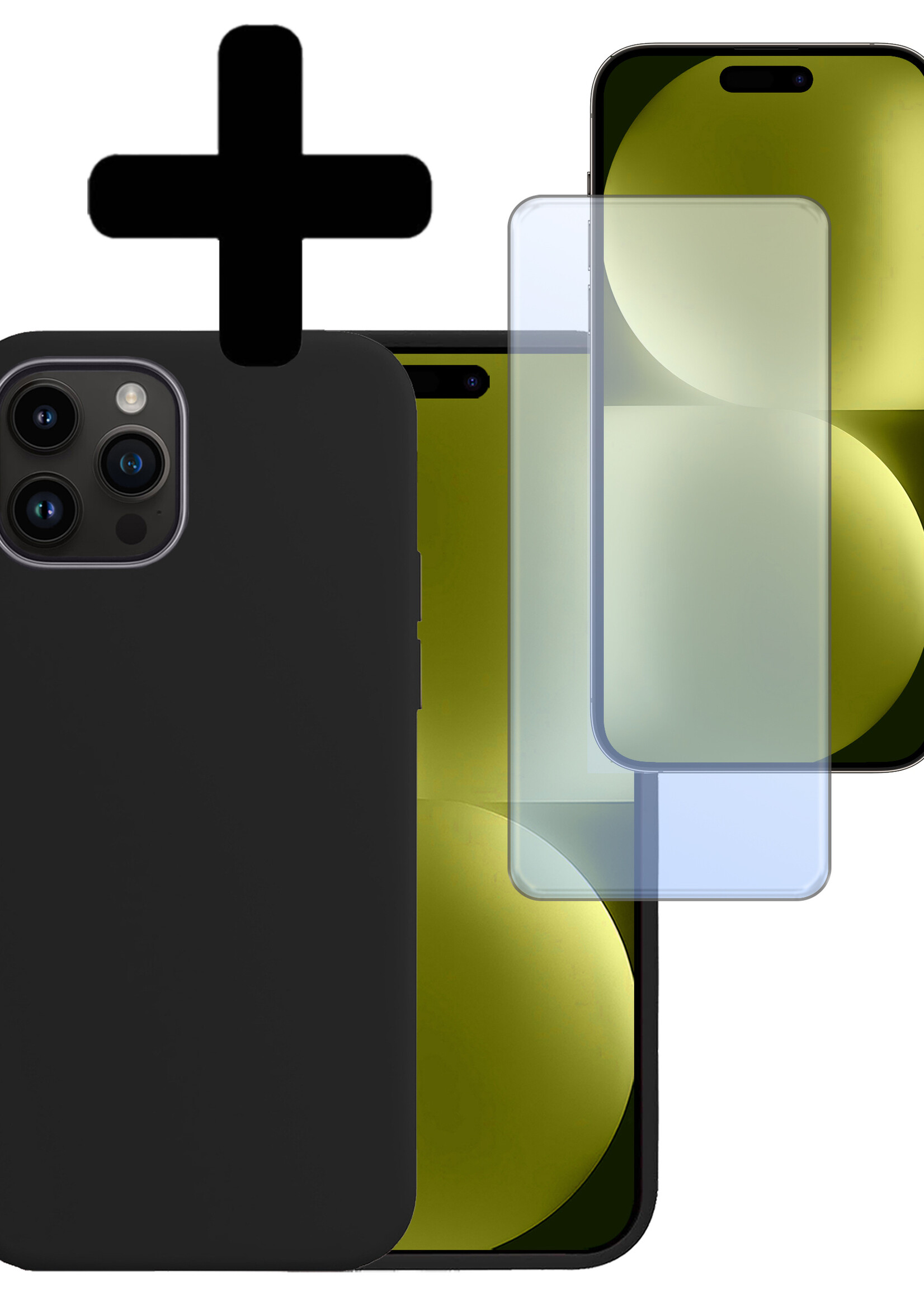 LUQ Hoesje Geschikt voor iPhone 15 Pro Max Hoesje Siliconen Case Met Screenprotector - Hoes Geschikt voor iPhone 15 Pro Max Hoes Siliconen - Zwart