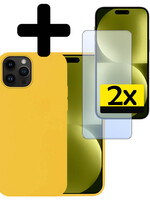 LUQ LUQ iPhone 15 Pro Max Hoesje Siliconen Met 2x Screenprotector Met Dichte Notch - Geel