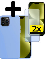 LUQ LUQ iPhone 15 Pro Max Hoesje Siliconen Met 2x Screenprotector Met Dichte Notch - Lichtblauw