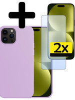 LUQ LUQ iPhone 15 Pro Max Hoesje Siliconen Met 2x Screenprotector Met Dichte Notch - Lila