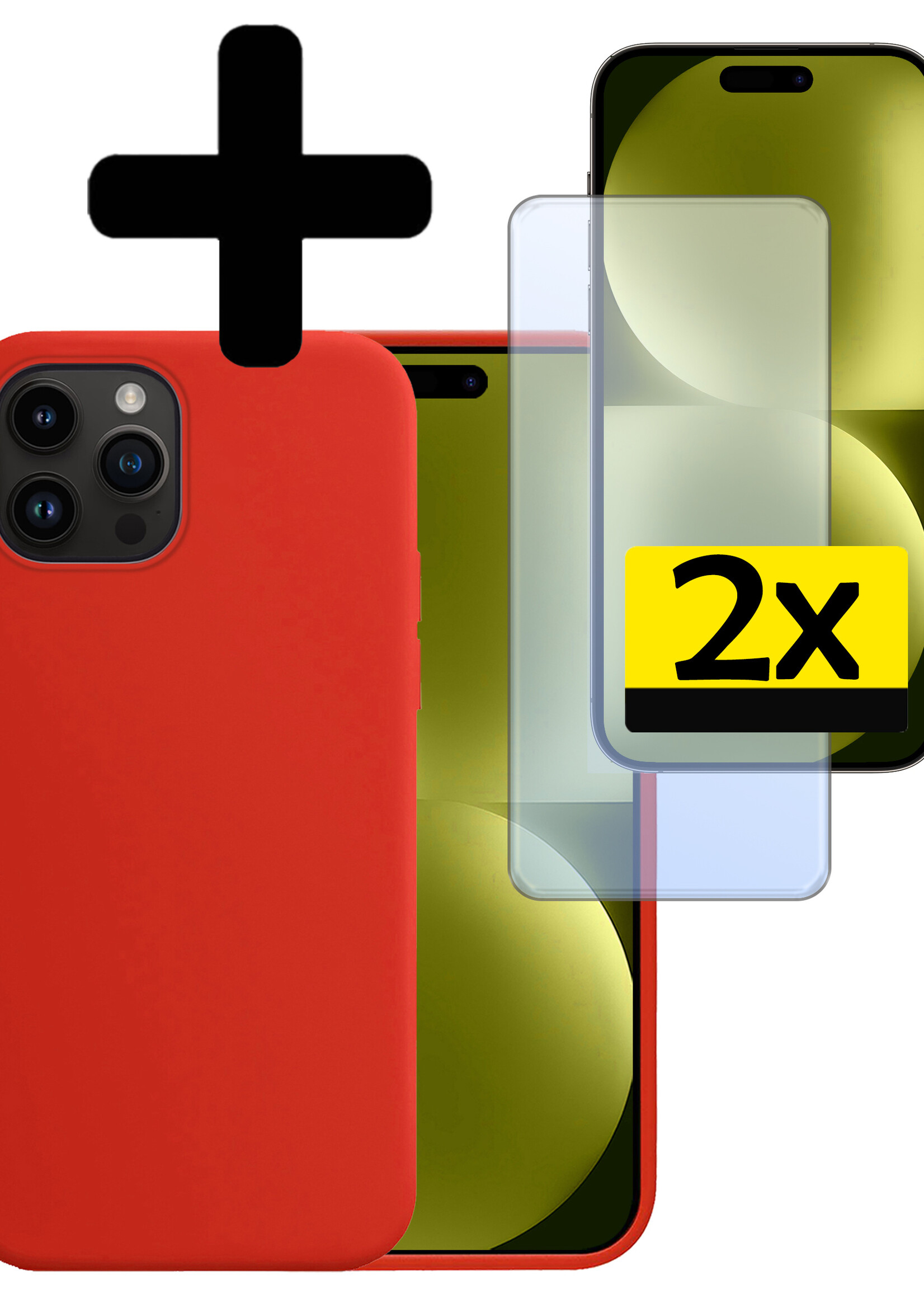 LUQ Hoesje Geschikt voor iPhone 15 Pro Max Hoesje Siliconen Case Met 2x Screenprotector - Hoes Geschikt voor iPhone 15 Pro Max Hoes Siliconen - Rood