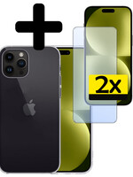 LUQ LUQ iPhone 15 Pro Max Hoesje Siliconen Met 2x Screenprotector Met Dichte Notch - Transparant
