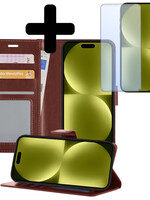 LUQ LUQ iPhone 15 Hoesje Bookcase Met Screenprotector - Bruin