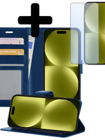 LUQ LUQ iPhone 15 Hoesje Bookcase Met Screenprotector - Donkerblauw