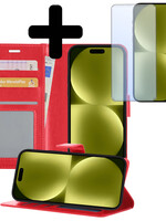 LUQ LUQ iPhone 15 Hoesje Bookcase Met Screenprotector - Rood