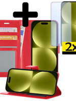 LUQ LUQ iPhone 15 Hoesje Bookcase Met 2x Screenprotector - Rood