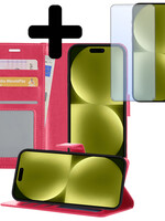 LUQ LUQ iPhone 15 Plus Hoesje Bookcase Met Screenprotector - Donkerroze