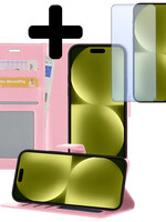LUQ LUQ iPhone 15 Plus Hoesje Bookcase Met Screenprotector - Lichtroze