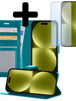 LUQ LUQ iPhone 15 Plus Hoesje Bookcase Met Screenprotector - Turquoise
