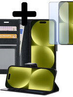 LUQ LUQ iPhone 15 Plus Hoesje Bookcase Met Screenprotector - Zwart