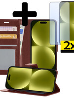 LUQ LUQ iPhone 15 Plus Hoesje Bookcase Met 2x Screenprotector - Bruin