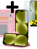 LUQ LUQ iPhone 15 Plus Hoesje Bookcase Met 2x Screenprotector - Lichtroze