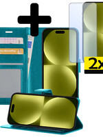 LUQ LUQ iPhone 15 Plus Hoesje Bookcase Met 2x Screenprotector - Turquoise