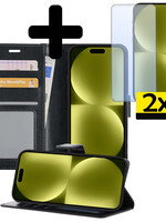 LUQ LUQ iPhone 15 Plus Hoesje Bookcase Met 2x Screenprotector - Zwart