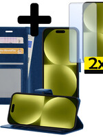 LUQ LUQ iPhone 15 Pro Hoesje Bookcase Met 2x Screenprotector - Donkerblauw