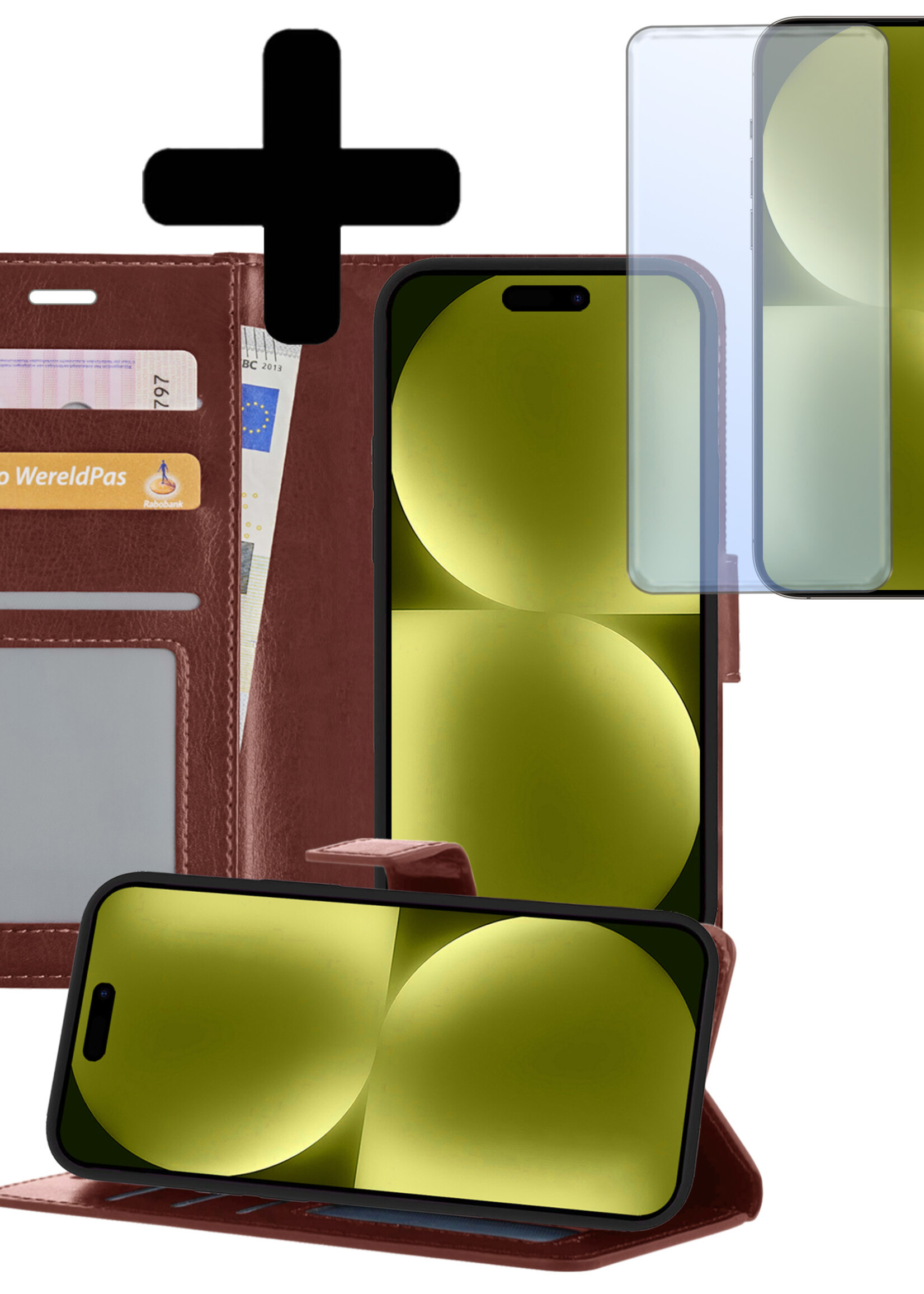 LUQ Hoesje Geschikt voor iPhone 15 Pro Max Hoesje Book Case Hoes Wallet Cover Met Screenprotector - Hoes Geschikt voor iPhone 15 Pro Max Hoesje Bookcase Hoes - Bruin