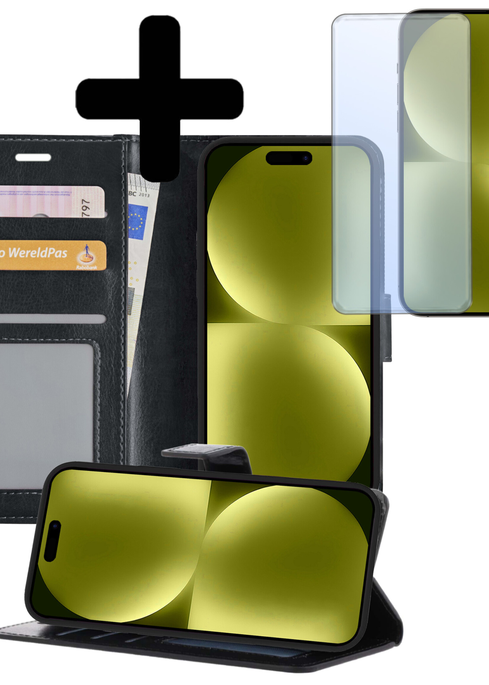 LUQ Hoesje Geschikt voor iPhone 15 Pro Max Hoesje Book Case Hoes Wallet Cover Met Screenprotector - Hoes Geschikt voor iPhone 15 Pro Max Hoesje Bookcase Hoes - Zwart