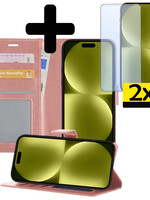 LUQ LUQ iPhone 15 Pro Max Hoesje Bookcase Met 2x Screenprotector - Rose Goud